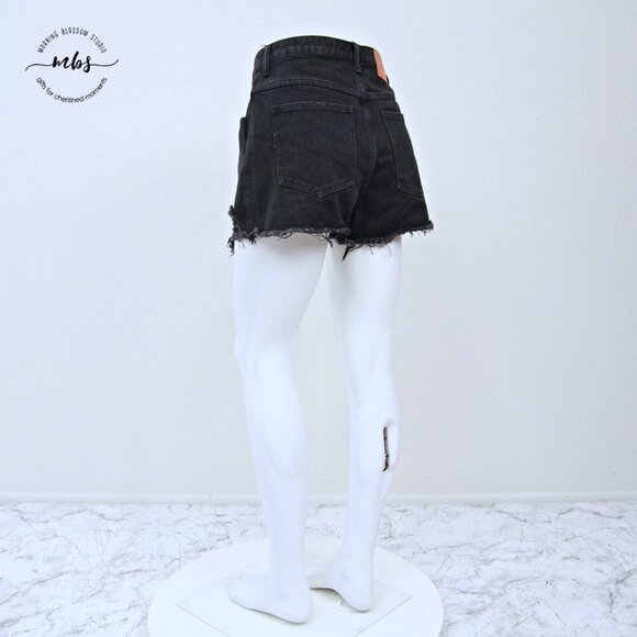Princess Polly Distressed Denim High Waist Shorts Black Women 4 - Picture 4 of 9